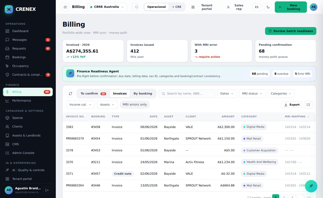 Crenex OS billing and MRI view